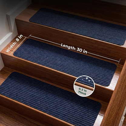 MBIGM 8" X 30" (15 in Pack) Nonslip Carpet Stair Treads Non-Skid Safety Rug Slip Resistant Indoor Runner for Kids Elders & Pets with Reusable Adhesive - Brown - Non Slip Stair Treads Indoor