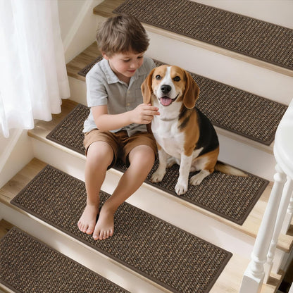 BEQHAUSE Stair Treads for Wooden Steps 28inX9in, Carpet Stair Treads Non Slip Indoor, Machine Washable Stair Runners for Kids Elders and Pets, Carpet for Stair Rugs Mat, TPE Backing, 15pcs, Taupe