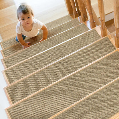 SMILOOL Stair Treads Non Slip for Wooden Steps Indoor 10" x 36" 4 Pack Extra Wide Stair Tread Carpet Stairs Runner, Step Pads with Reusable Adhesive for Dogs Kids Elders, Machine Washable, Beige