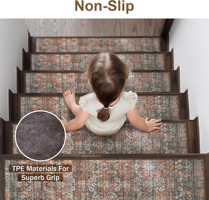 sarben Non Slip Stair Treads for Wooden Steps 15PCS - 8"x30" Indoor Safety Carpet, Edging Mats with TPE Adhesive Backing, Pet and Elderly Friendly Stair Rugs (Taupe) - Colors B