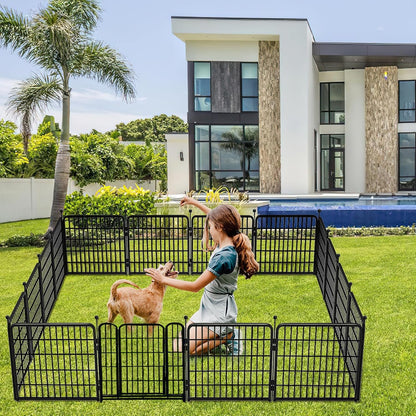 Getlay 36 in(H) Garden Fence, Wide Gate Low Threshold, 10 Panels Total 22.1 Ft(L) Heavy Duty Iron Animal Barrier Fence for Yard,Suitable for Indoor Or Outdoor Dog Fencing,Garden Border Fence