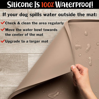 DogBuddy Dog Food Mat – Waterproof Dog Bowl Mat for Food and Water, Silicone Pet Feeding Mats for Floors, Non-Slip Placemat with High Edges for Dogs Bowls, Puppy Essentials (L: 24" x 16", Shadow)
