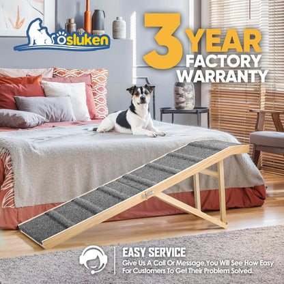 𝟐𝟎𝟐𝟔 𝐔𝐩𝐠𝐫𝐚𝐝𝐞𝐝 Dog Ramp for Bed, 64" Long Foldable Pet Ramp for Small Large Dogs, Dog Ramps for High Beds Car, High Traction with Platform 6 Adjustable Heights 24" to 30" Up to 220LBS Black