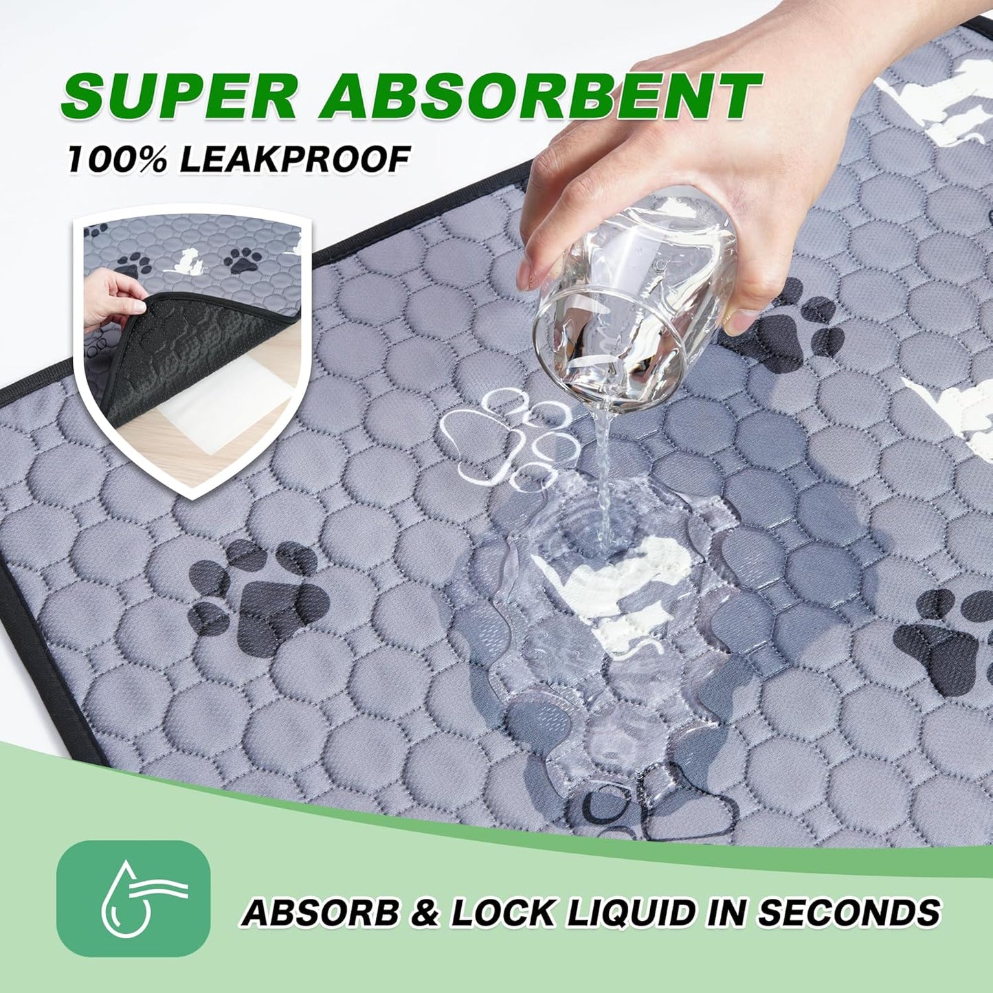 WanpeeGoo Washable Pee Pads for Dogs, 4 Pack Absorbent Reusable Training Dog Pads Pet Puppy Pads, Non-Slip Potty Pads for Whelping, Playpen, Crate, Bed, Grey 18"x24"