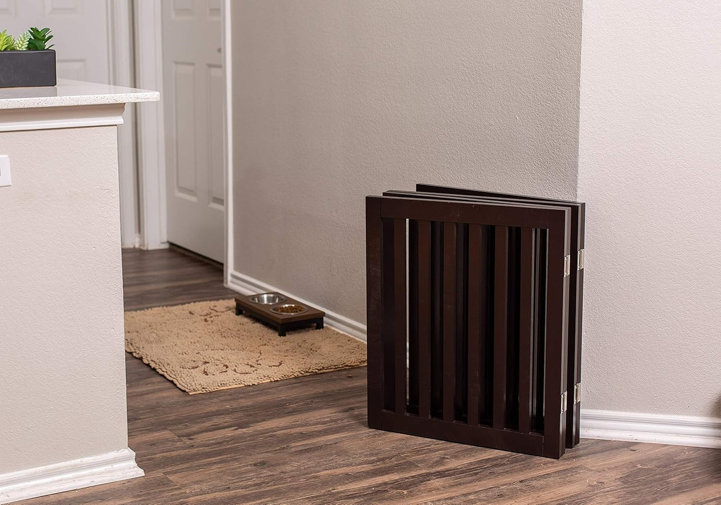 INTERNET'S BEST Dog Gate Indoor Freestanding Pet Barrier, Folding Wood Dog Fence, Extra Wide Doorway Puppy Gate, Indoor Animal Privacy Panel, Wooden Cat Fence - 4 Panel - 36", Espresso