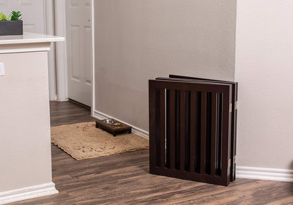 INTERNET'S BEST Dog Gate Indoor Freestanding Pet Barrier, Folding Wood Dog Fence, Extra Wide Doorway Puppy Gate, Indoor Animal Privacy Panel, Wooden Cat Fence - 4 Panel - 36", Espresso