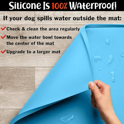 DogBuddy Dog Food Mat – Waterproof Dog Bowl Mat for Food and Water, Silicone Pet Feeding Mats for Floors, Non-Slip Placemat with High Edges for Dogs Bowls, Puppy Essentials (L: 24" x 16", Shadow)