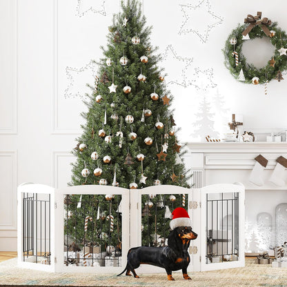 PAWLAND Free Standing Dog Gates for The House Stairs Doorways Indoor Foldable Wooden Small White Puppy Pet Gate Step Over Fence 60" W 24" H 3 Panels