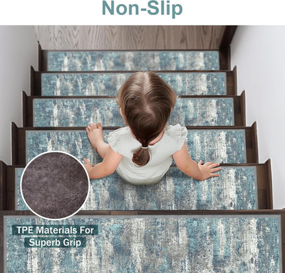 sarben Non Slip Stair Treads for Wooden Steps 15PCS - 8"x30" Indoor Safety Carpet, Edging Mats with TPE Adhesive Backing, Pet and Elderly Friendly Stair Rugs (Taupe) - Colors A