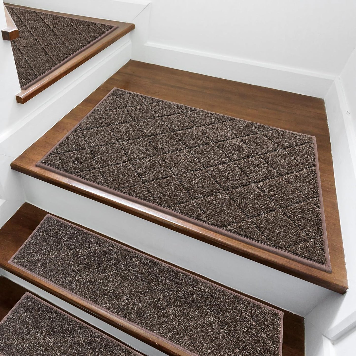 COSY HOMEER Edging Stair Treads Non-Slip Carpet Mat 28inX9in Indoor Stair Runners for Wooden Steps, Edging Stair Rugs for Kids and Dogs, 100% Polyester TPE Backing (7pc, Beige)