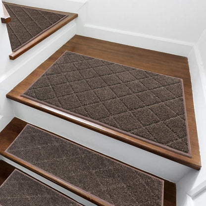 COSY HOMEER Edging Stair Treads Non-Slip Carpet Mat 28inX9in Indoor Stair Runners for Wooden Steps, Edging Stair Rugs for Kids and Dogs, 100% Polyester TPE Backing (7pc, Beige)