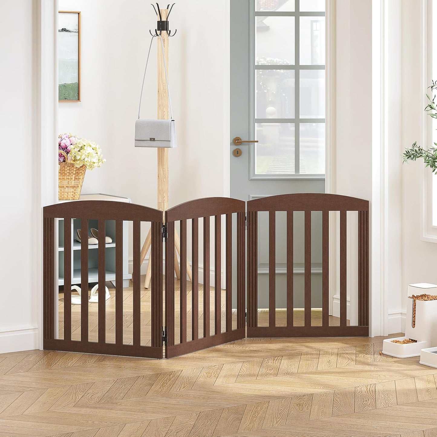 SPIRICH 96" Extra Wide 28" Tall Wooden Freestanding Foldable Dog Gate, Pet Gate Indoor, 4 Panels, White