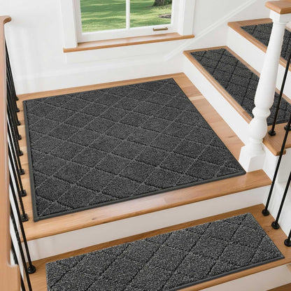 COSY HOMEER Edging Stair Treads Non-Slip Carpet Mat 28inX9in Indoor Stair Runners for Wooden Steps, Edging Stair Rugs for Kids and Dogs, 100% Polyester TPE Backing (7pc, Beige)