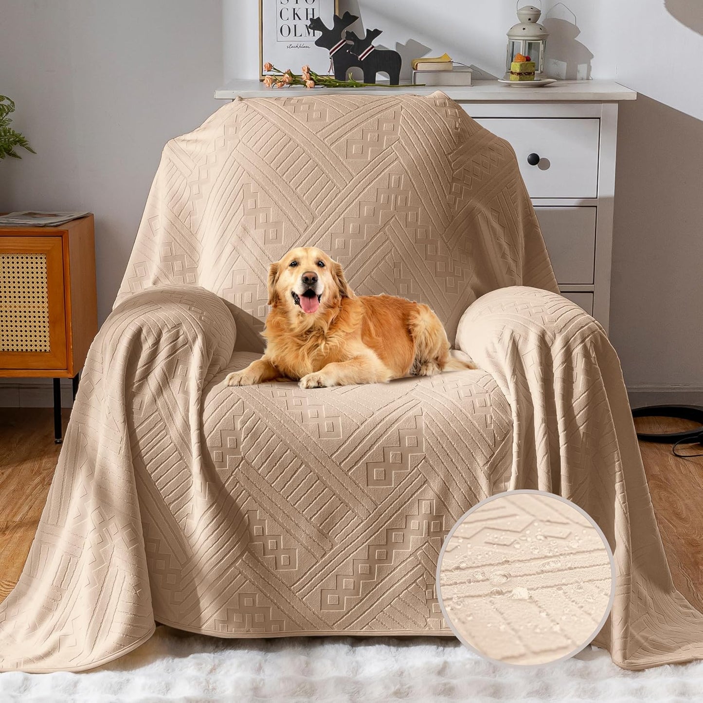Waterproof Couch Cover, Reversible, Pet-Friendly, Washable and Anti-Slip Couch Covers for Sofa Protection with 3 Cushions, Sofa Slipcovers for Dogs and Cats (71×118in/Brown)