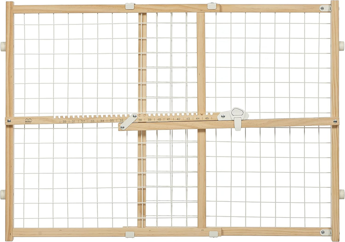 Wire Mesh Pet Safety Gate, Dog Gate Expands From 29 - 50 Inches Wide, 32 Inches Tall, Wood, Powder Coated Wire