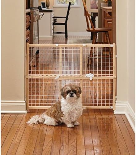 Wire Mesh Pet Safety Gate, Dog Gate Expands From 29 - 50 Inches Wide, 32 Inches Tall, Wood, Powder Coated Wire