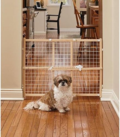 Wire Mesh Pet Safety Gate, Dog Gate Expands From 29 - 50 Inches Wide, 32 Inches Tall, Wood, Powder Coated Wire