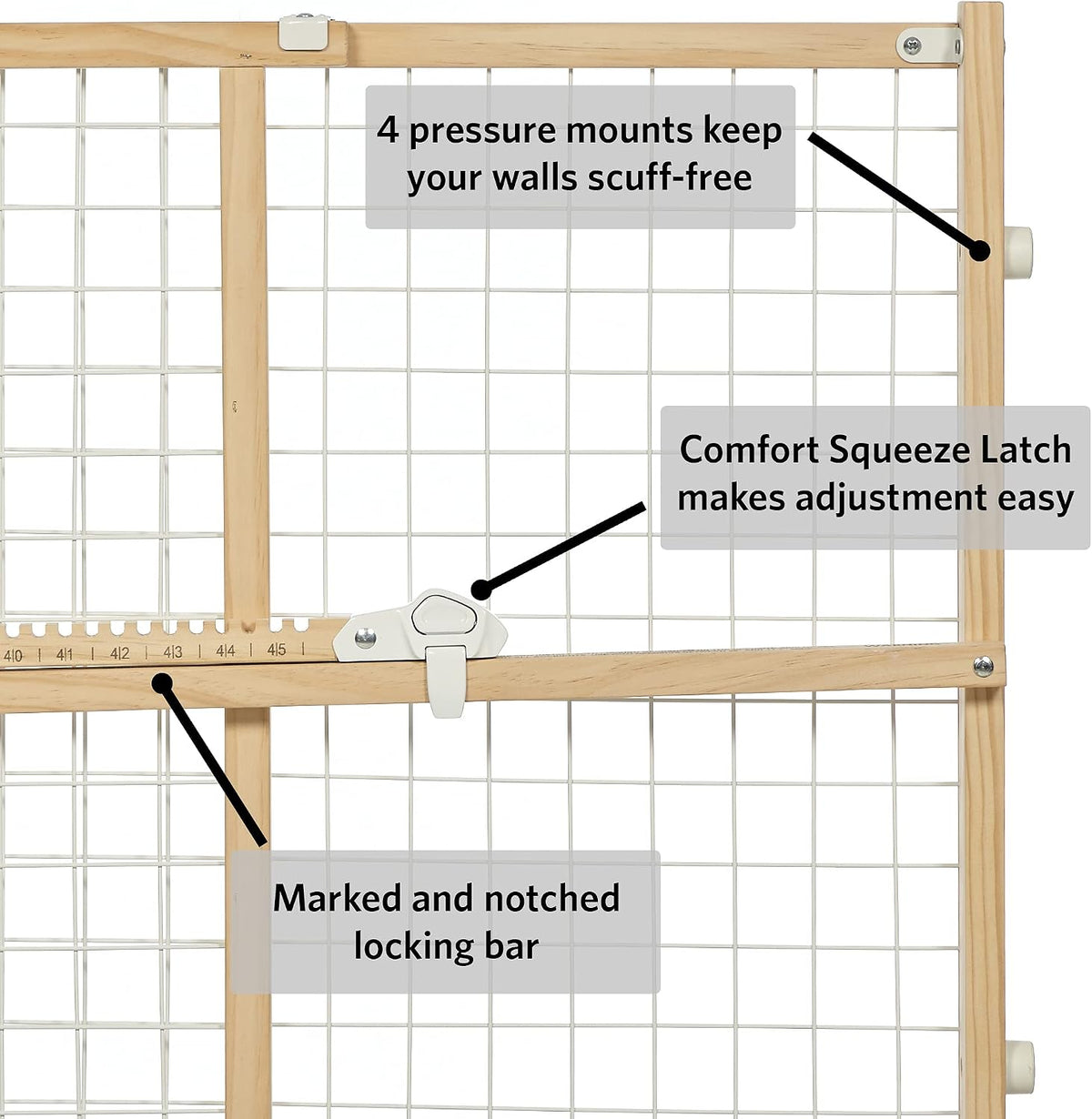Wire Mesh Pet Safety Gate, Dog Gate Expands From 29 - 50 Inches Wide, 32 Inches Tall, Wood, Powder Coated Wire