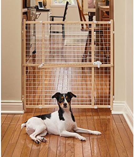 Wire Mesh Pet Safety Gate, Dog Gate Expands From 29 - 50 Inches Wide, 32 Inches Tall, Wood, Powder Coated Wire