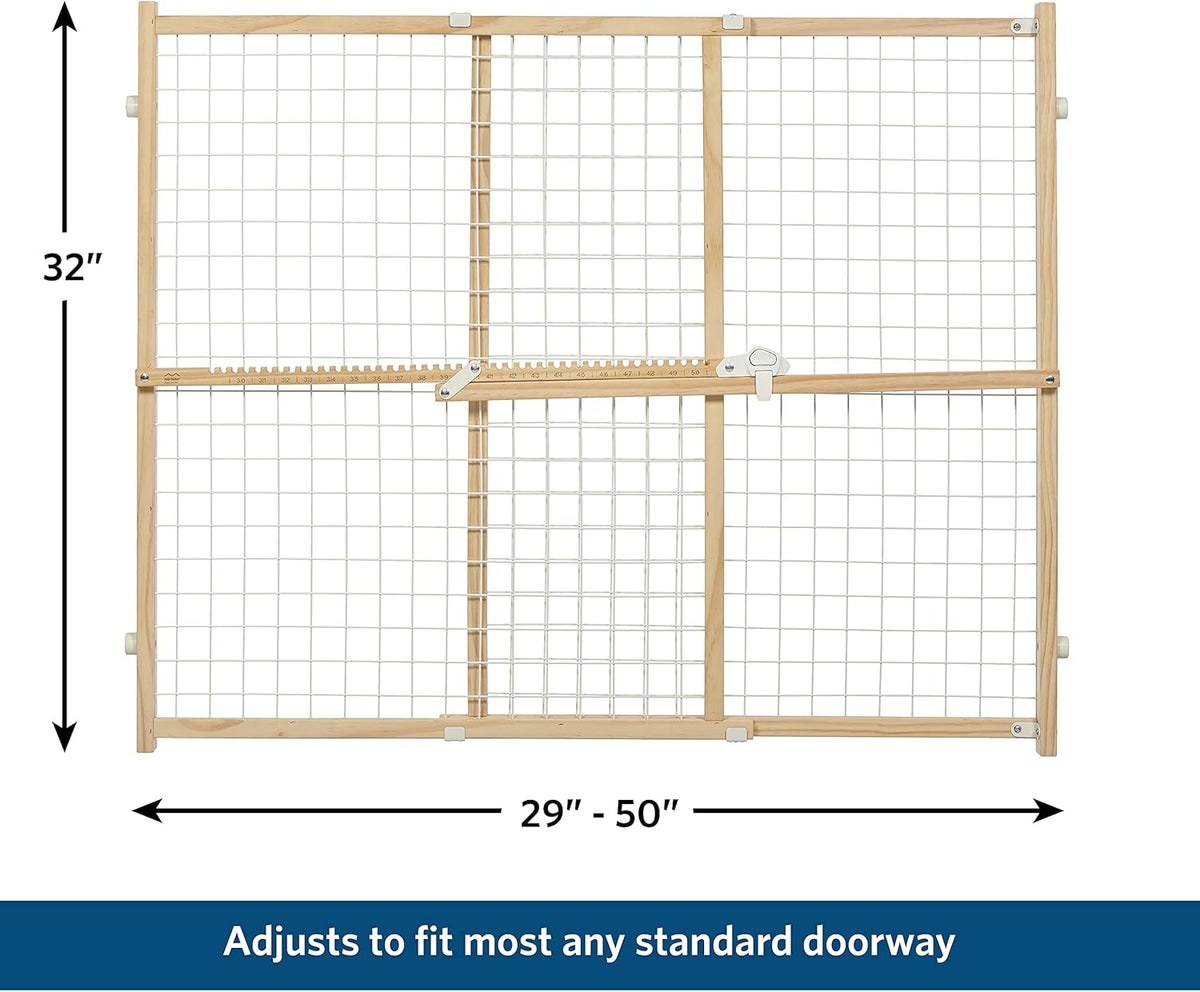 Wire Mesh Pet Safety Gate, Dog Gate Expands From 29 - 50 Inches Wide, 32 Inches Tall, Wood, Powder Coated Wire