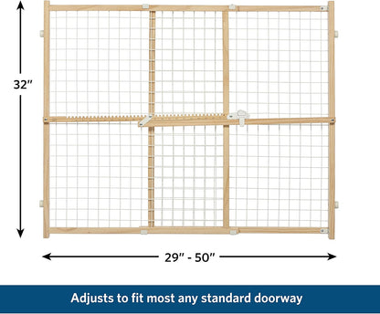 Wire Mesh Pet Safety Gate, Dog Gate Expands From 29 - 50 Inches Wide, 32 Inches Tall, Wood, Powder Coated Wire