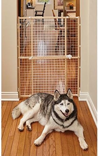 Wire Mesh Pet Safety Gate, Dog Gate Expands From 29 - 50 Inches Wide, 32 Inches Tall, Wood, Powder Coated Wire