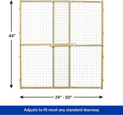 Wire Mesh Pet Safety Gate, Dog Gate Expands From 29 - 50 Inches Wide, 32 Inches Tall, Wood, Powder Coated Wire