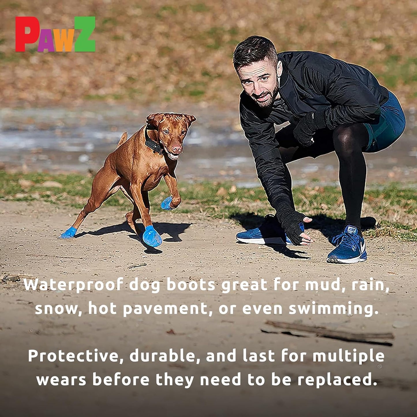 PawZ Rubber Dog Boots for Large Paws - All-Weather Waterproof Dog Shoes, Anti-Slip Traction for Rain, Snow, Mud & Hot Pavement - Pull-On Dog Booties, Purple - Large (3"- 4") - Pack of 24