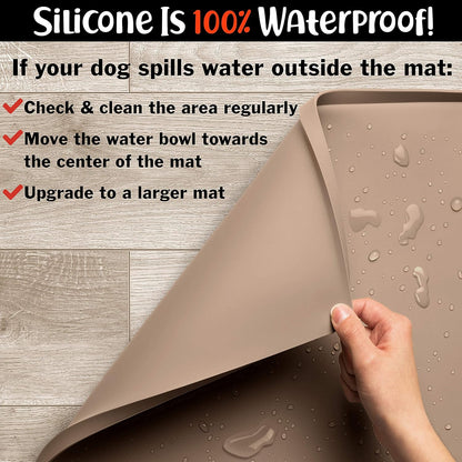 DogBuddy Dog Food Mat – Waterproof Dog Bowl Mat for Food and Water, Silicone Pet Feeding Mats for Floors, Non-Slip Placemat with High Edges for Dogs Bowls, Puppy Essentials (L: 24" x 16", Shadow)