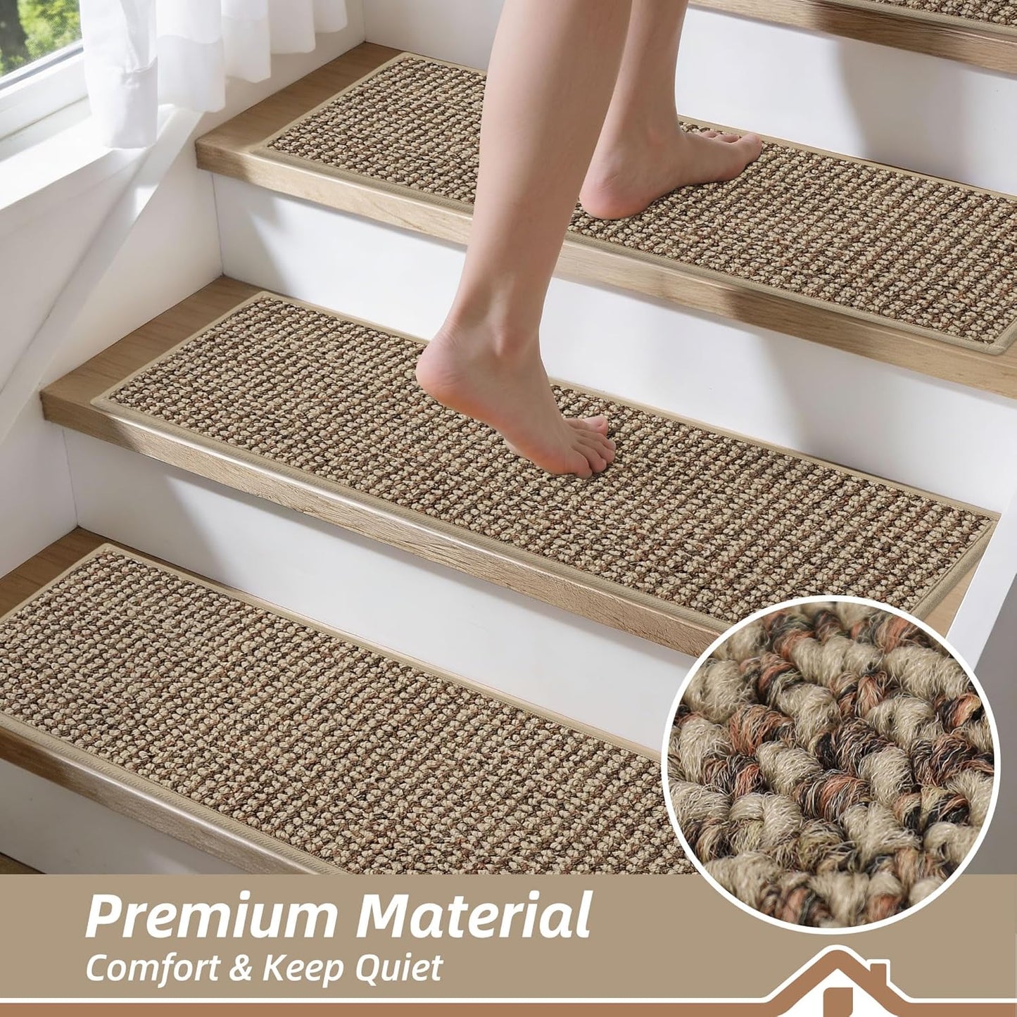 BEQHAUSE Stair Treads for Wooden Steps 28inX9in, Carpet Stair Treads Non Slip Indoor, Machine Washable Stair Runners for Kids Elders and Pets, Carpet for Stair Rugs Mat, TPE Backing, 15pcs, Taupe