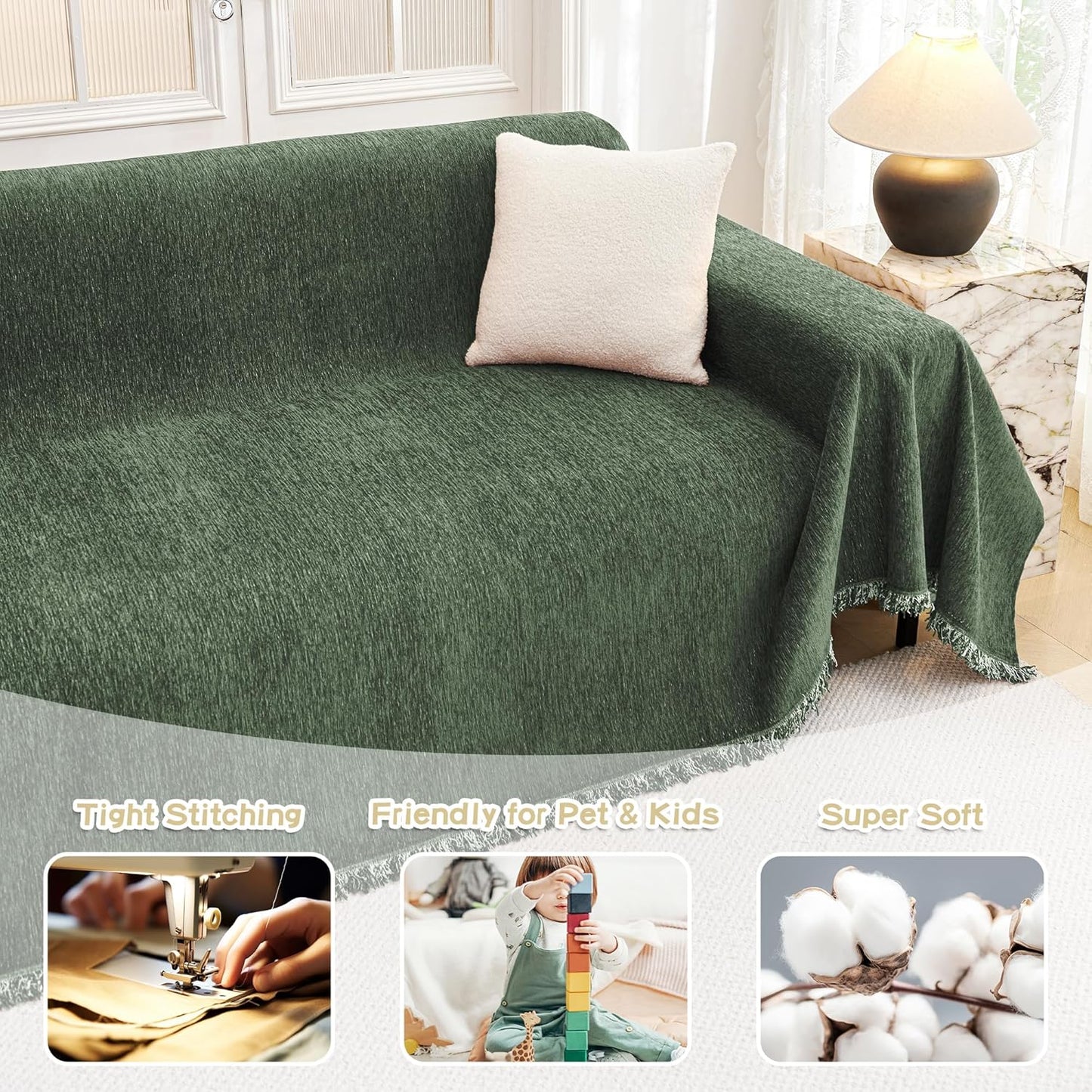 MYSKY HOME Couch Cover for Dogs, Washable Couch Covers, Non Slip Sofa Cover, Couch Cover 2 Cushion Sofa Dogs Furniture Protector with Tassels, Chenille Sofa Slipcover for Pets, 71"x118", Dark Grey