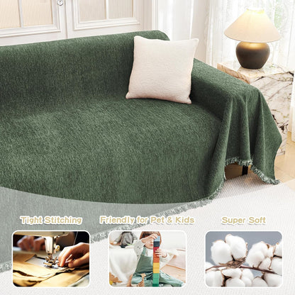 MYSKY HOME Couch Cover for Dogs, Washable Couch Covers, Non Slip Sofa Cover, Couch Cover 2 Cushion Sofa Dogs Furniture Protector with Tassels, Chenille Sofa Slipcover for Pets, 71"x118", Dark Grey