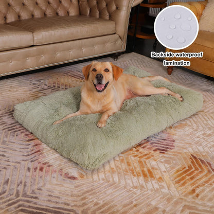 Bedfolks Waterproof Dog Crate Bed, Plush With Removable Washable Cover, Faux Fur Crate Pad for Medium Dogs, Fluffy Kennel 29"x21", Dark Grey