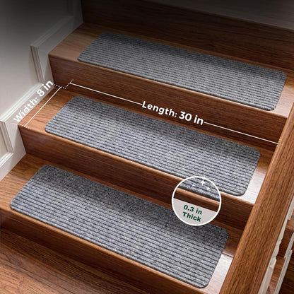 MBIGM 8" X 30" (15 in Pack) Nonslip Carpet Stair Treads Non-Skid Safety Rug Slip Resistant Indoor Runner for Kids Elders & Pets with Reusable Adhesive - Brown - Non Slip Stair Treads Indoor
