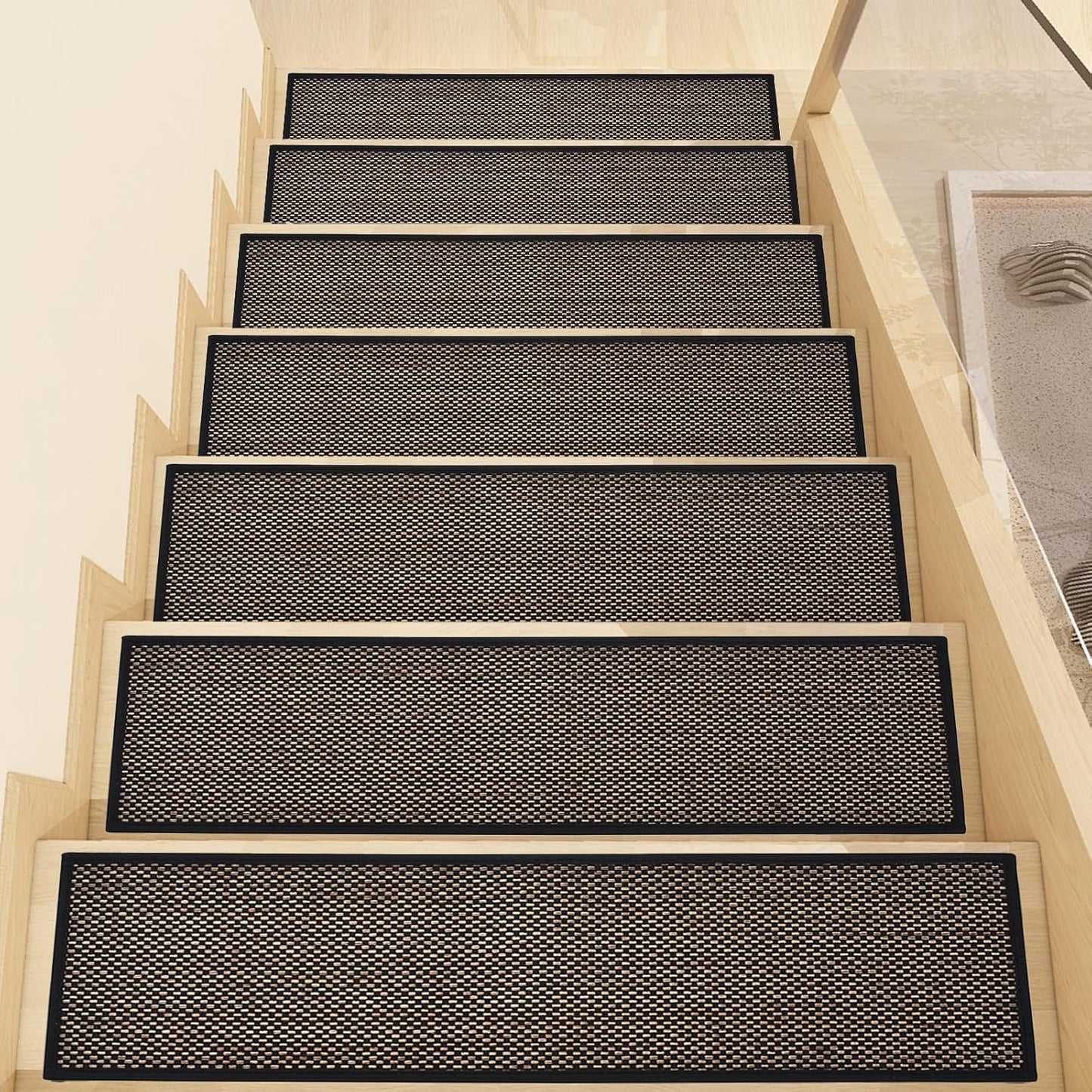 Stair Treads Non Slip, Rubber Backing Stair Treads for Wooden Steps, 15 PCS Thicken Linen Carpet Stair Runners Indoor for Kids Elders and Pets, No Residue Stair Carpet Treads, 8"x30", Beige