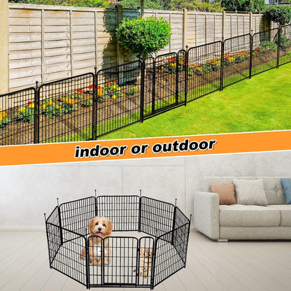 Getlay 36 in(H) Garden Fence, Wide Gate Low Threshold, 10 Panels Total 22.1 Ft(L) Heavy Duty Iron Animal Barrier Fence for Yard,Suitable for Indoor Or Outdoor Dog Fencing,Garden Border Fence