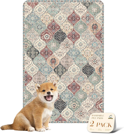 nunubaby Washable Pee Pads for Dogs, Stylish, Non-Slip and Leak-Proof Pee Pads. Reusable Potty Pads for Dogs for Crates and Floors.(Beige/Multi, 24" x48" )