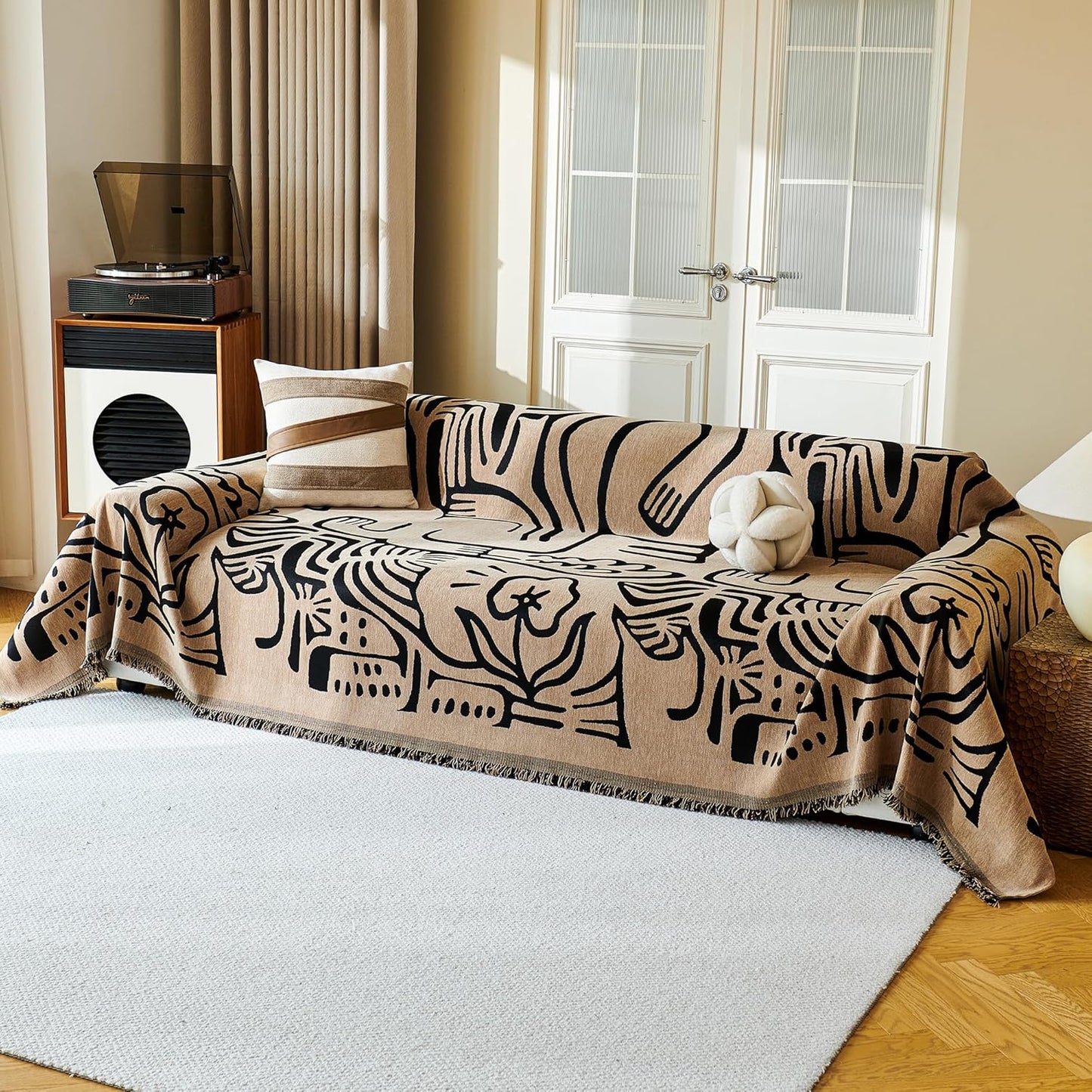 MYSKY HOME Couch Cover for Dogs, Washable Couch Covers, Non Slip Sofa Cover, Couch Cover 2 Cushion Sofa Dogs Furniture Protector with Tassels, Chenille Sofa Slipcover for Pets, 71"x118", Dark Grey