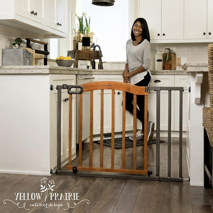 Ingenuity Ingenuity Thruway 60XW Series Extra Wide Safety Pet&Baby Gate,30"-60" Wide,26" Tall,Pressure or Hardware Mounted,Install Wall to Wall in Doorway or Stairway–Honey Oak Stained Wood&Metal