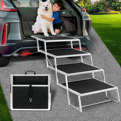Dog Stairs for Large Dogs,Dog Stairs for Cars,Foldable Dog Ramp Pet Steps Light Weight Aluminum,Extra Wide Dog Stair for Large Dogs,High Beds, Trucks, Supports up to 200 lbs (Extra Wide-4 Steps)