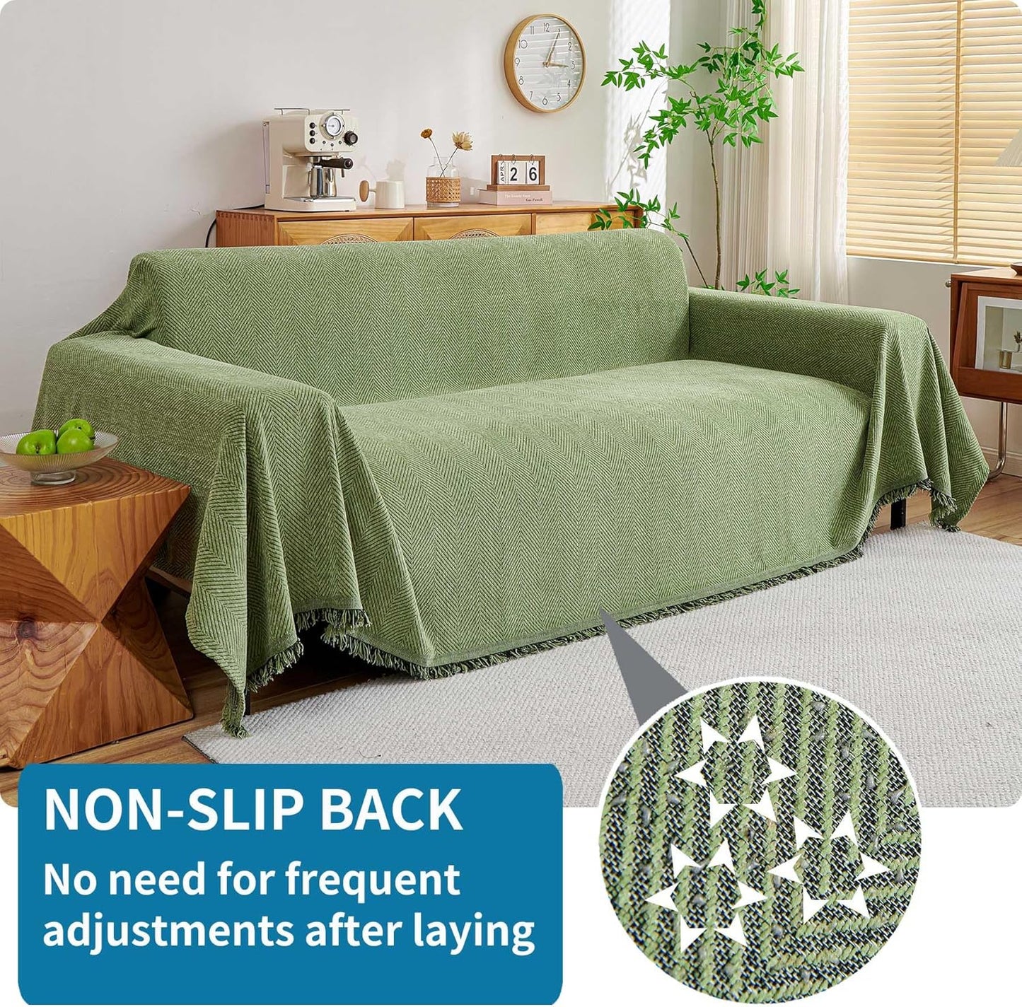 HAOMAIJIA Non Slip Couch Cover Sofa Covers for 3 Cushion Couch Washable sectional Couch Covers for Dogs pet Furniture Protector Couch Cover Blanket for Living Room (Off White, 91"x134")