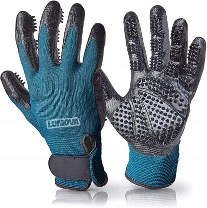 Pet Grooming Glove – Patented Rubber-Massage Shedding Bath & Hair Remover for Dogs, Cats & Livestock – Lightweight, Flexible, Secure Fit (Cyan&Black)