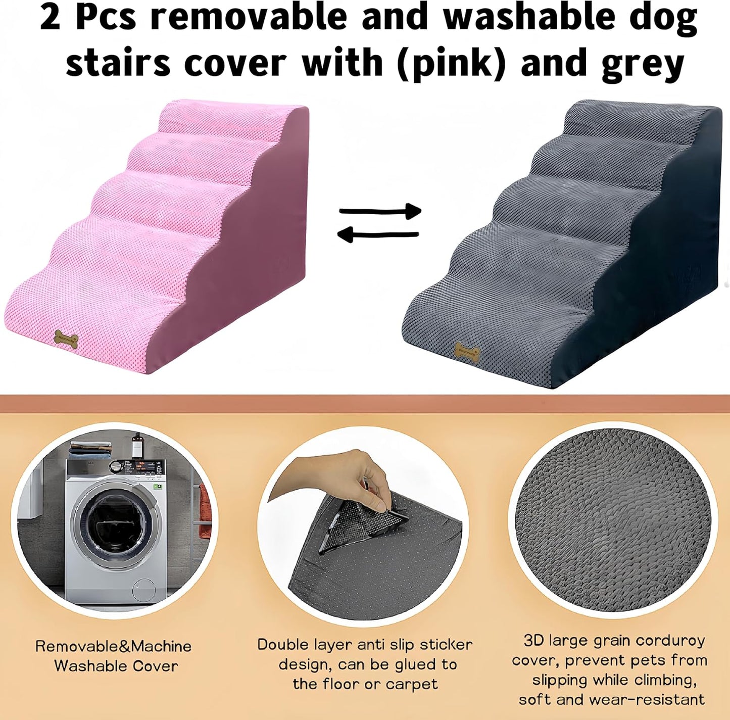 Necrely 4-Step Dog Stairs for High Beds 18-24 Inch Pet Steps 2 3 4 5 Tier Ladder Non-Slip Sturdy Ramp Small Medium Large Dog Steps to Couch Bed Old Dogs Balanced Pet Stairs for Getting on Bed