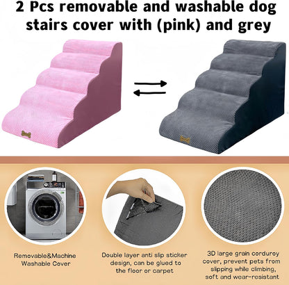 Necrely 4-Step Dog Stairs for High Beds 18-24 Inch Pet Steps 2 3 4 5 Tier Ladder Non-Slip Sturdy Ramp Small Medium Large Dog Steps to Couch Bed Old Dogs Balanced Pet Stairs for Getting on Bed
