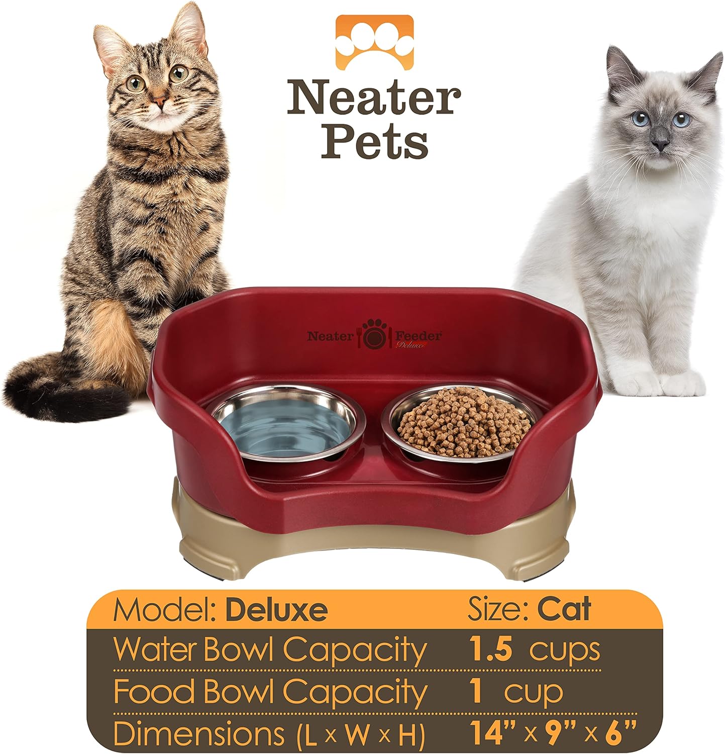Neater Pet Brands Neater Feeder Deluxe Mess Proof Dog Bowls Elevated for Large Dogs Over 40 lbs, Made in USA, No Spill Raised Dog Food Bowl Stand Feeding Station, Food and Water Bowl Set, Black