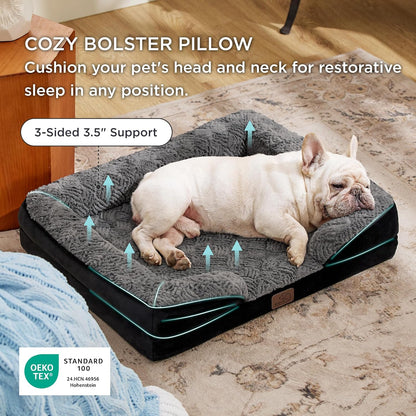 Bedsure Orthopedic Dog Bed Medium Size Dogs - Washable Small Medium Dog Cat Bed Waterproof, Comfort Cats Couch Sofa with Washable Removable Cover, Pets Bed with Nonskid Bottom, Grey, 28"