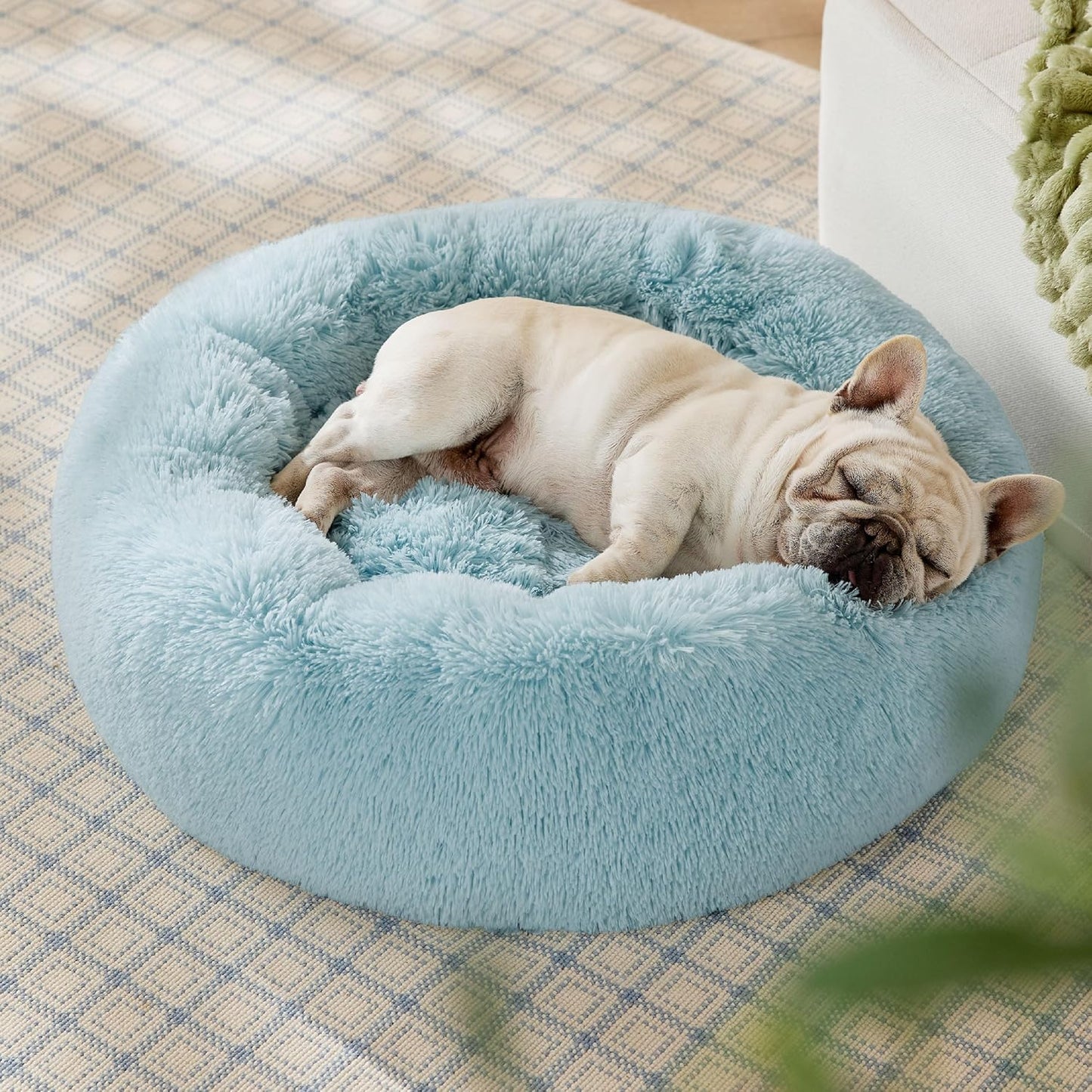 Bedsure Calming Dog Bed Medium Size Dog - Donut Washable Medium Pet Bed, 30 inches Anti-Slip Round Fluffy Plush Faux Fur Cat Bed, Fits up to 45 lbs Pets, Camel