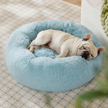 Bedsure Calming Dog Bed Medium Size Dog - Donut Washable Medium Pet Bed, 30 inches Anti-Slip Round Fluffy Plush Faux Fur Cat Bed, Fits up to 45 lbs Pets, Camel