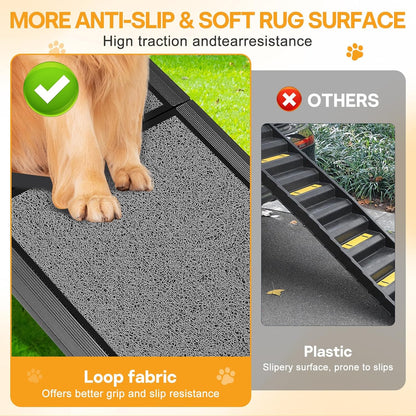 Dog Ramps for Large Pets, 67" L & 17" W Extra Wide Foldable Aluminum Pet Ramp with Waterproof & Non-Slip Rug Surface, Up to 250lbs for Giant Dogs for SUV, Truck, Bed, Stairs, Indoor & Outdoor