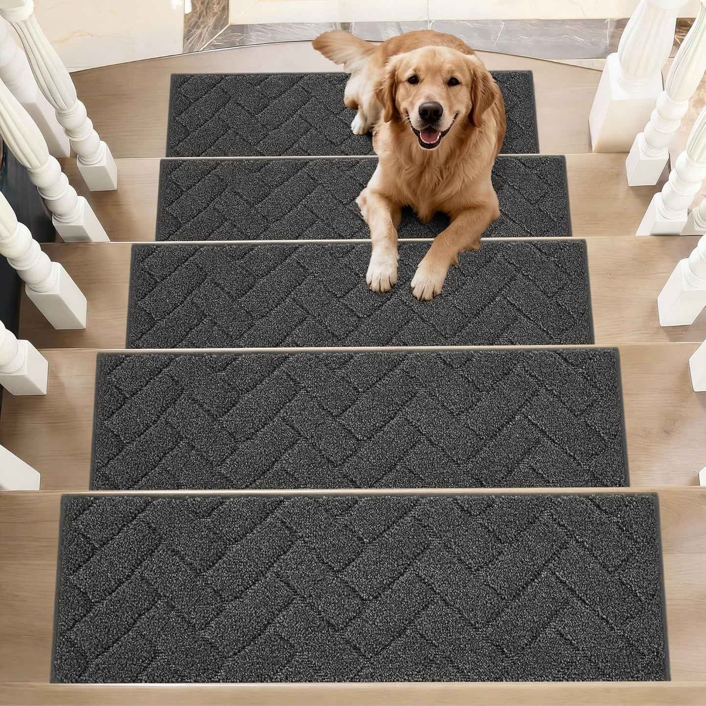 BEQHAUSE Stair Treads for Wooden Steps 28inX9in, Non Slip Carpet Stair Treads Indoor Stair Runners Machine Washable, Soft Stair Rugs Mat Surface Polyester TPE Backing, 4pcs, Charcoal